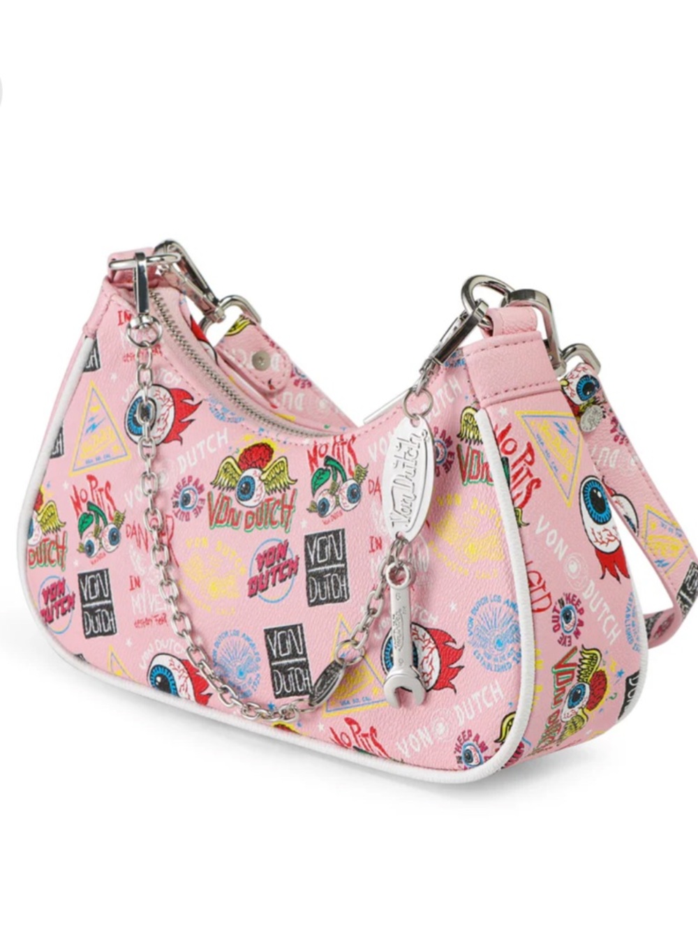 🆕 NWT Von Dutch Pink Jax Graphic Logo Shoulder Bag - Picture 3 of 8